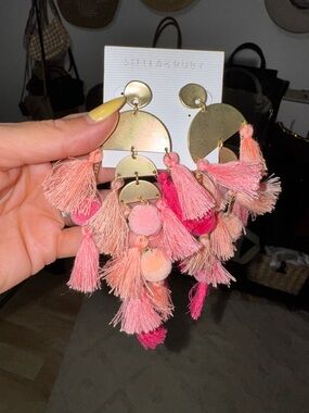 Nordstrom Pink Tassel Pom-Chandelier Earrings